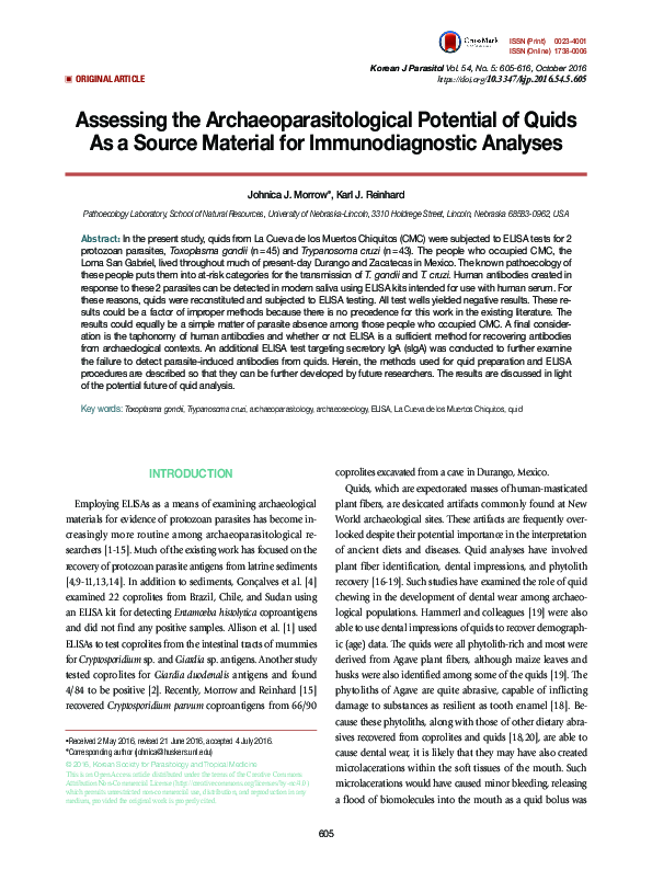 (PDF) Assessing the Archaeoparasitological Potential of Quids As a ...