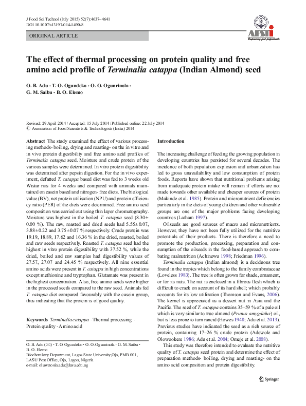 (PDF) The effect of thermal processing on protein quality and free ...