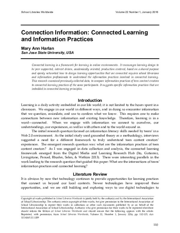 (PDF) Connection Information: Connected Learning and Information Practices