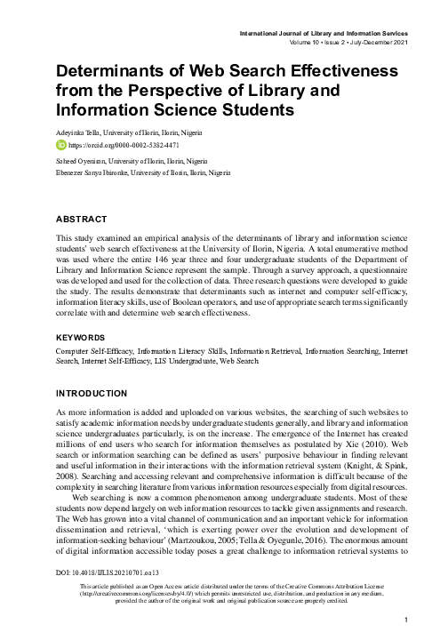 (PDF) Determinants of Web Search Effectiveness From the Perspective of ...