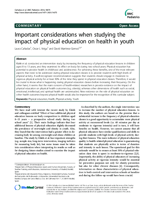 (PDF) Important considerations when studying the impact of physical ...