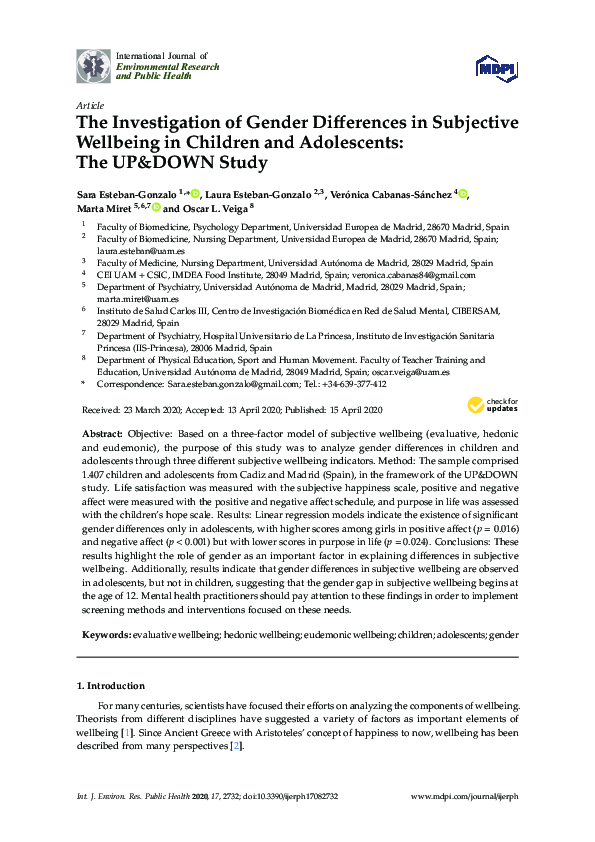 (PDF) The Investigation of Gender Differences in Subjective Wellbeing ...