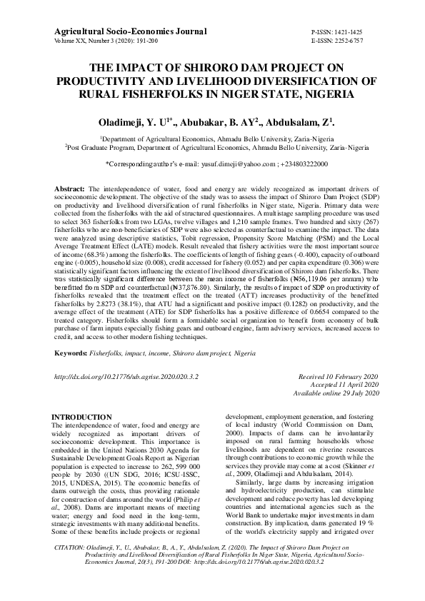 (PDF) The Impact of Shiroro Dam Project on Productivity and Livelihood ...