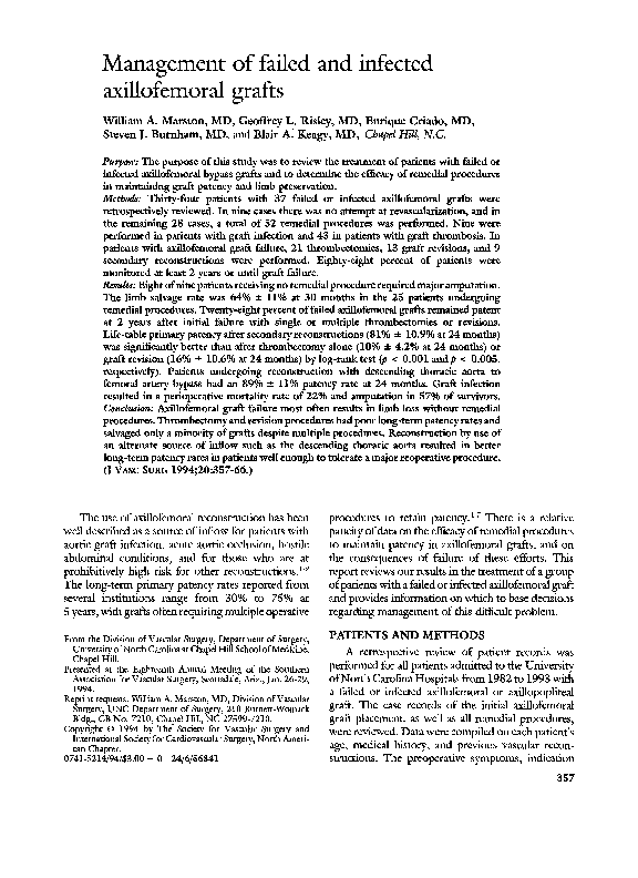(PDF) Management of failed and infected axillofemoral grafts