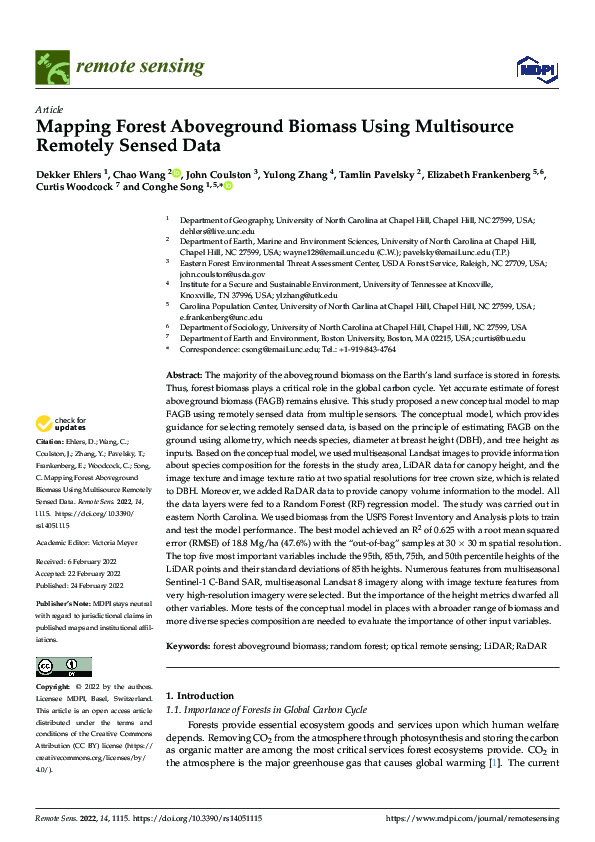 (PDF) Mapping Forest Aboveground Biomass Using Multisource Remotely ...
