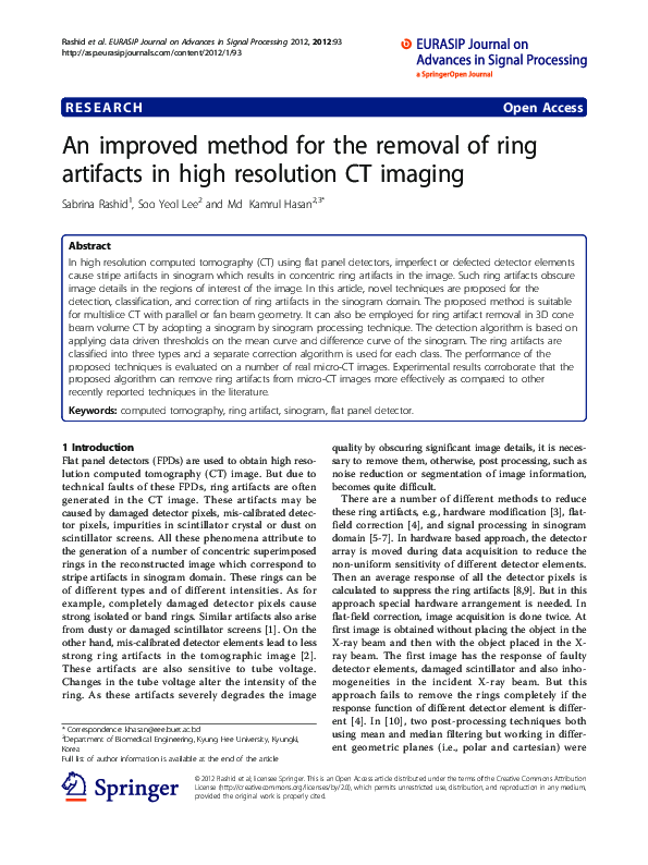 (PDF) An improved method for the removal of ring artifacts in high ...