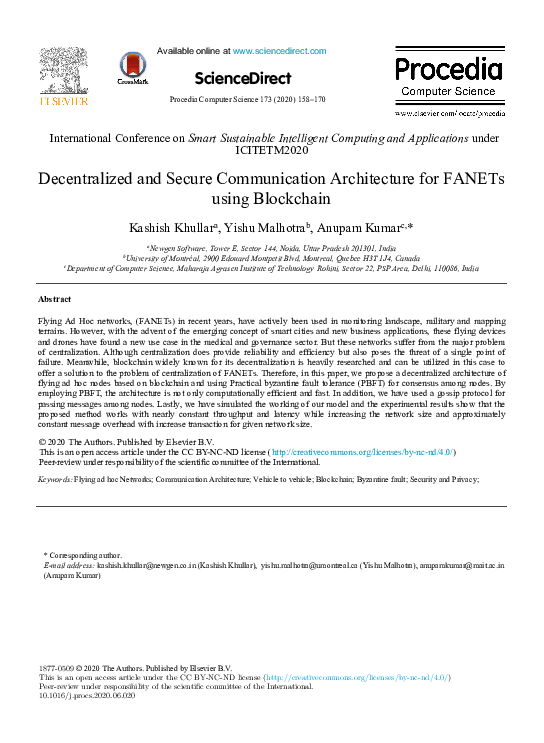 (PDF) Decentralized and Secure Communication Architecture for FANETs ...