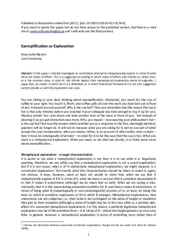 (PDF) Exemplification as Explanation