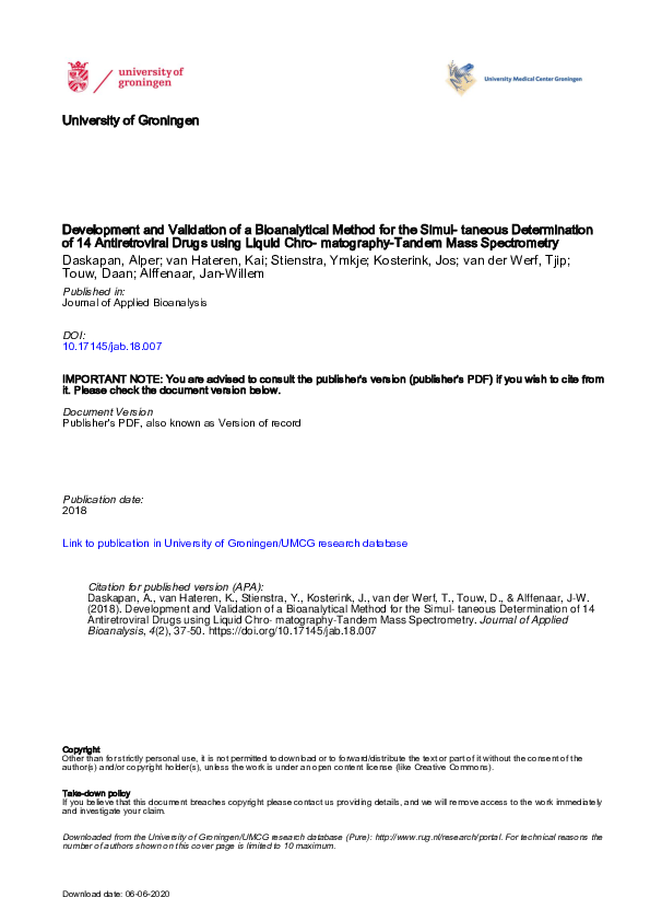 (PDF) Development and Validation of a Bioanalytical Method for the ...