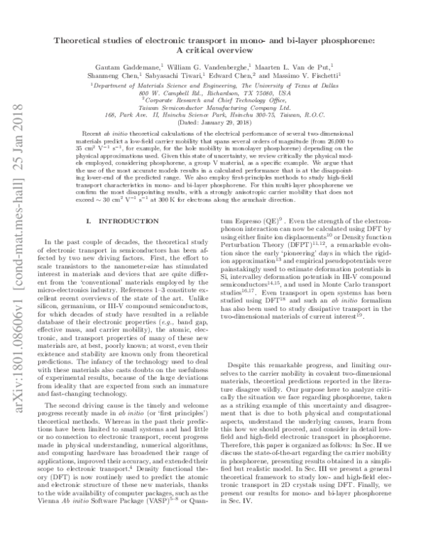 (PDF) Theoretical studies of electronic transport in monolayer and ...