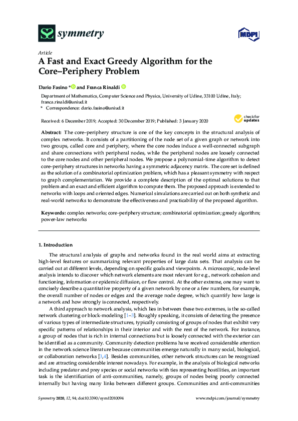 (PDF) A Fast and Exact Greedy Algorithm for the Core–Periphery Problem