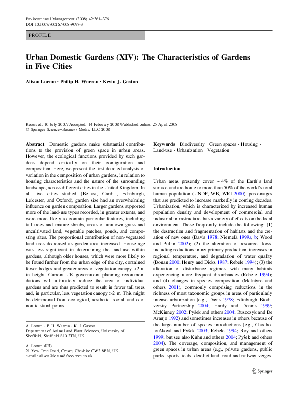 (PDF) Urban Domestic Gardens (XIV): The Characteristics of Gardens in ...