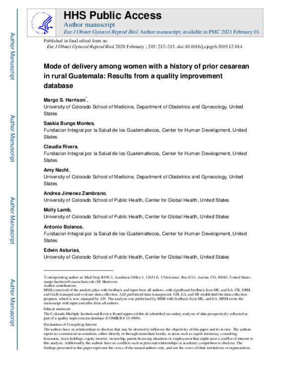 (PDF) Mode of delivery among women with a history of prior cesarean in ...