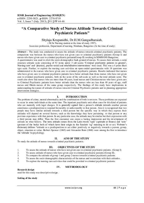 (PDF) A Comparative Study of Nurses Attitude Towards Criminal ...