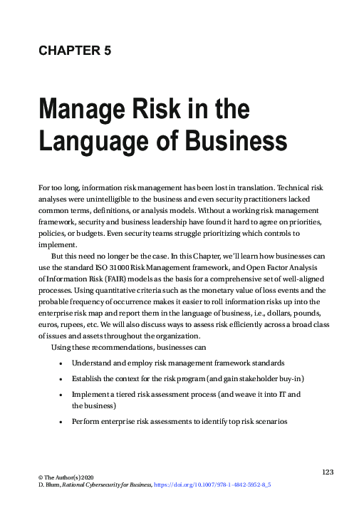 (PDF) Manage Risk in the Language of Business