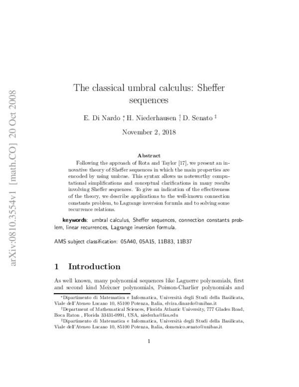 (PDF) The classical umbral calculus: Sheffer sequences