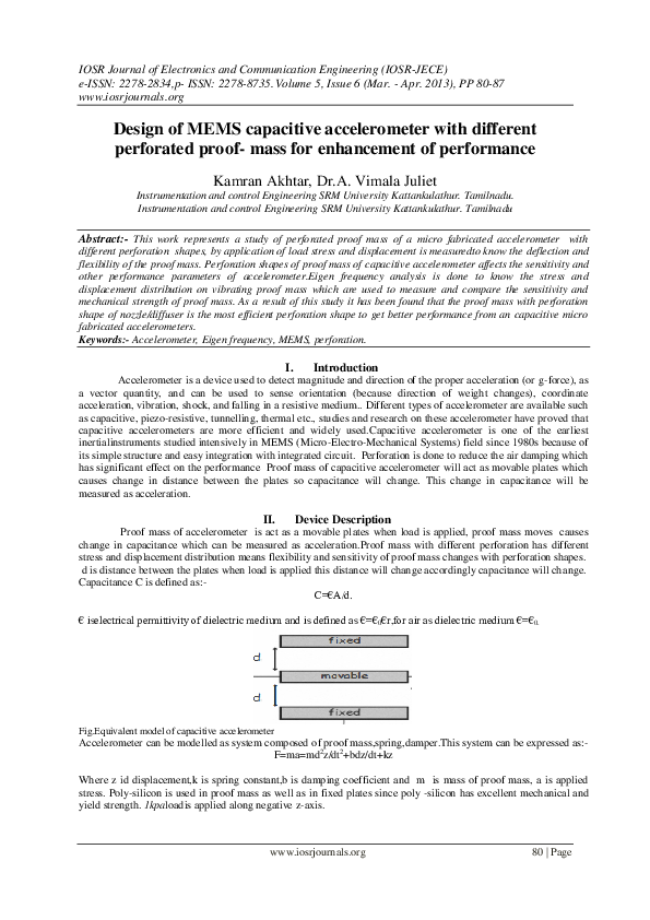 (PDF) Design of MEMS capacitive accelerometer with different perforated ...