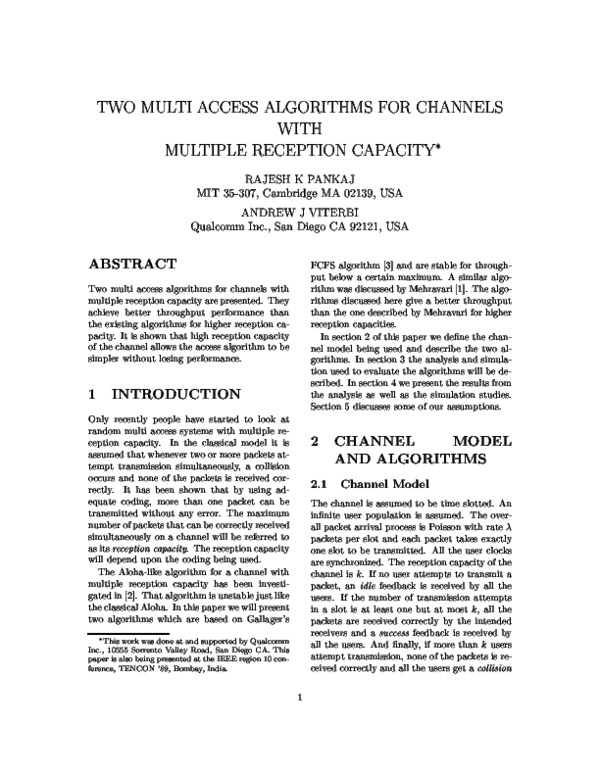 (PDF) Two Multi Access Algorithms For Channels With Multiple Reception ...