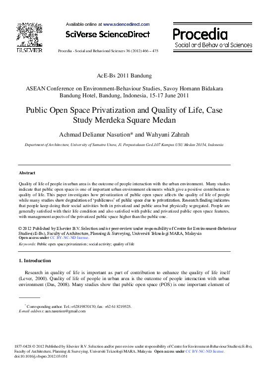 (PDF) Public Open Space Privatization and Quality of Life, Case Study ...