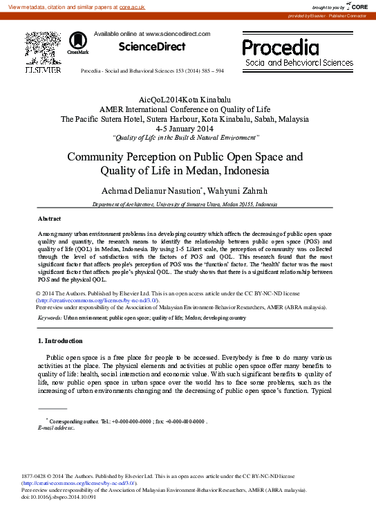 (PDF) Community Perception on Public Open Space and Quality of Life in ...