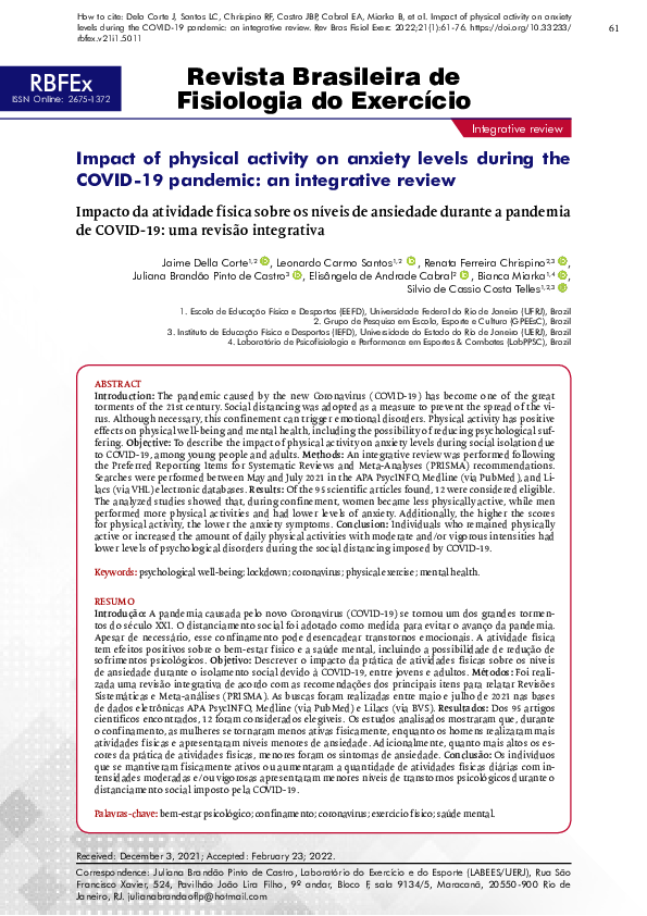 (PDF) Impact of physical activity on anxiety levels during the COVID-19 ...