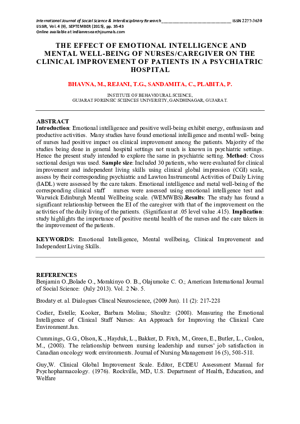 (PDF) Measuring the Emotional Intelligence of Clinical Staff Nurses
