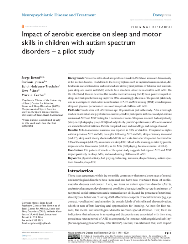 (PDF) Impact of aerobic exercise on sleep and motor skills in children ...