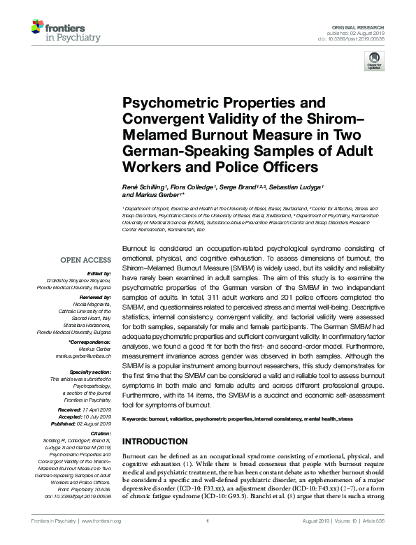 (PDF) Psychometric Properties and Convergent Validity of the Shirom ...