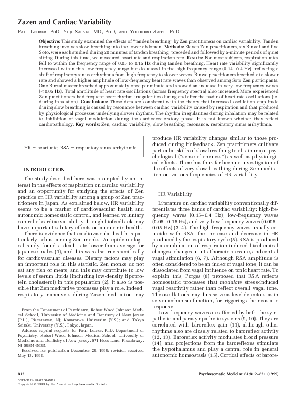 (PDF) Zazen and Cardiac Variability Paul Lehrer Academia.edu