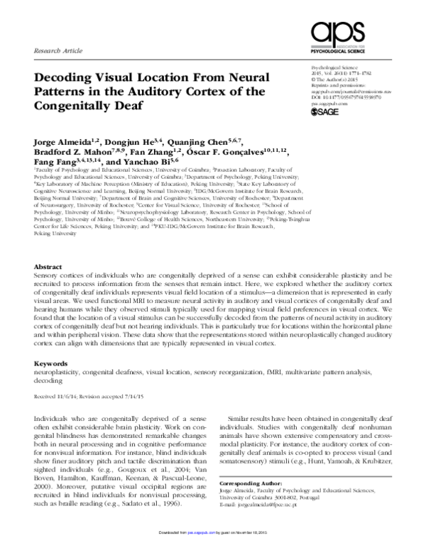(PDF) Decoding Visual Location From Neural Patterns in the Auditory ...