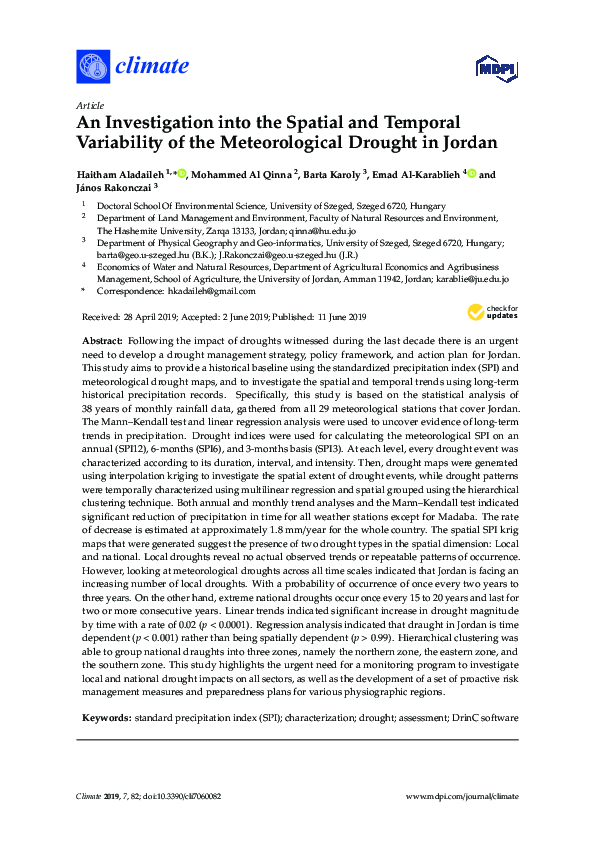(PDF) An Investigation into the Spatial and Temporal Variability of the ...