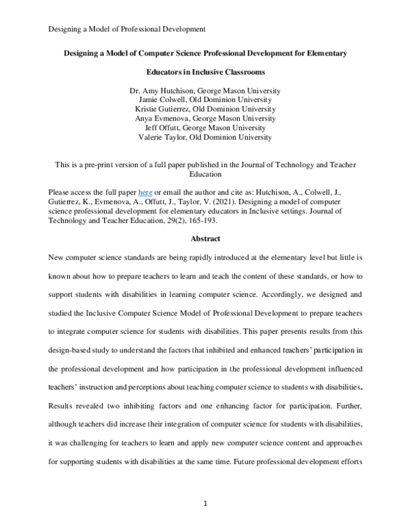 (PDF) Designing a Model of Computer Science Professional Development ...