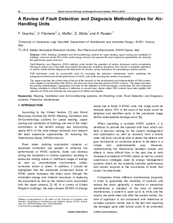 (PDF) A Review of Fault Detection and Diagnosis Methodologies for Air ...