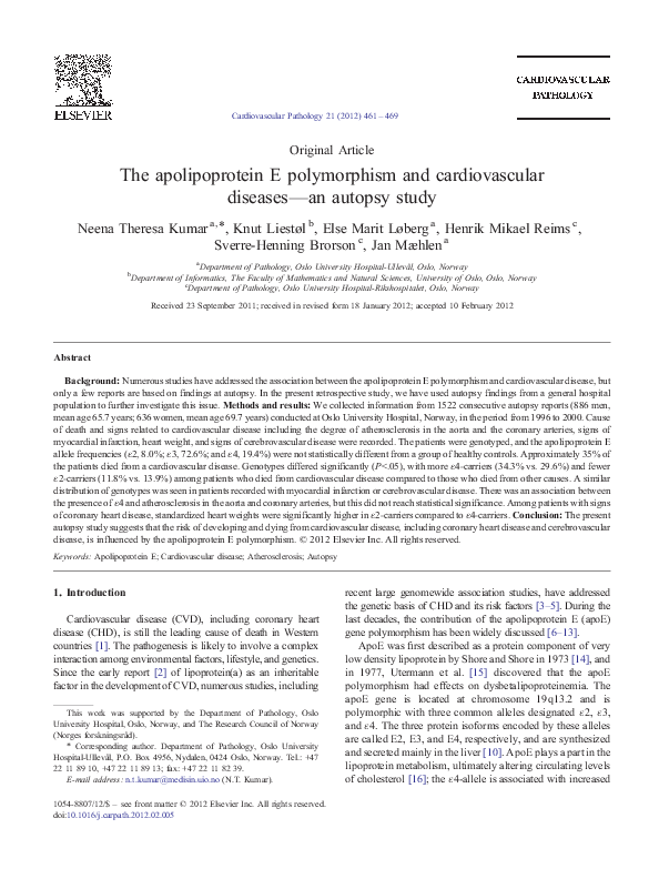 (PDF) The apolipoprotein E polymorphism and cardiovascular diseases—an ...