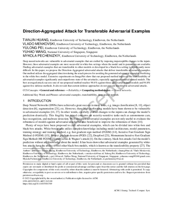 (PDF) Direction-Aggregated Attack for Transferable Adversarial Examples