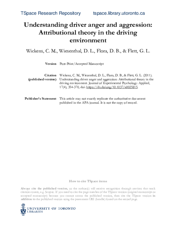 (PDF) Understanding driver anger and aggression: attributional theory ...