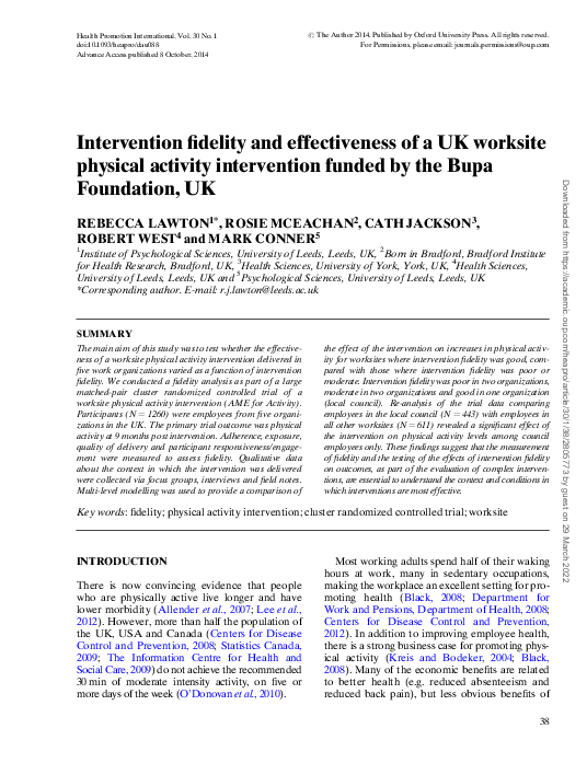 (PDF) Intervention fidelity and effectiveness of a UK worksite physical ...