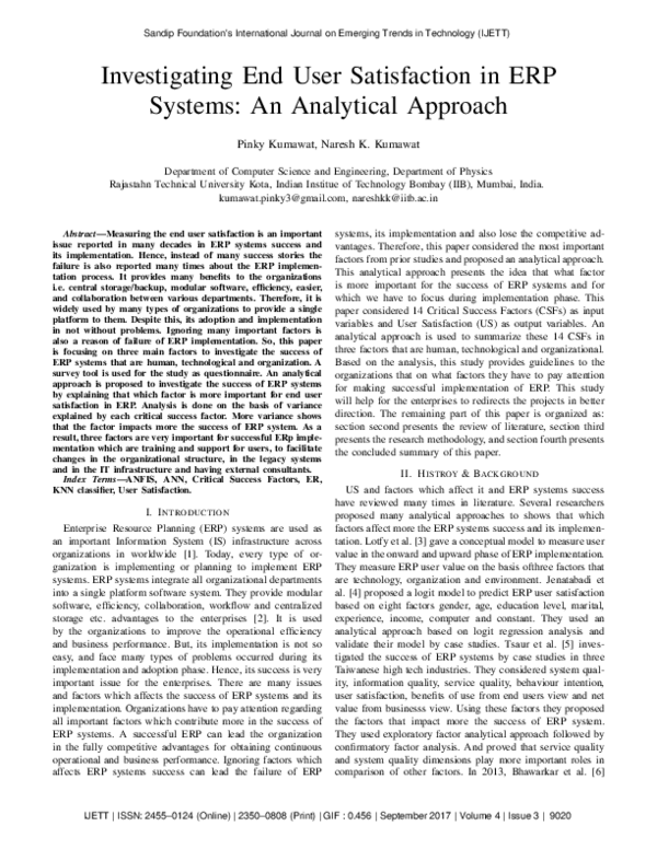 (PDF) Investigating End User Satisfaction in ERP Systems: An Analytical ...
