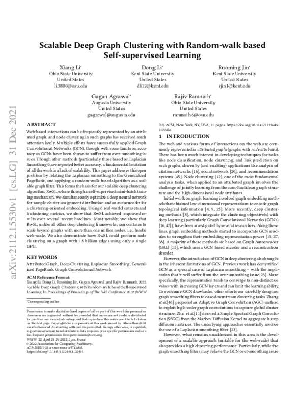 (PDF) Scalable Deep Graph Clustering with Random-walk based Self ...