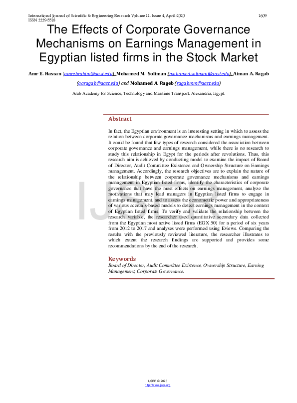 (PDF) The Effects of Corporate Governance Mechanisms on Earnings ...