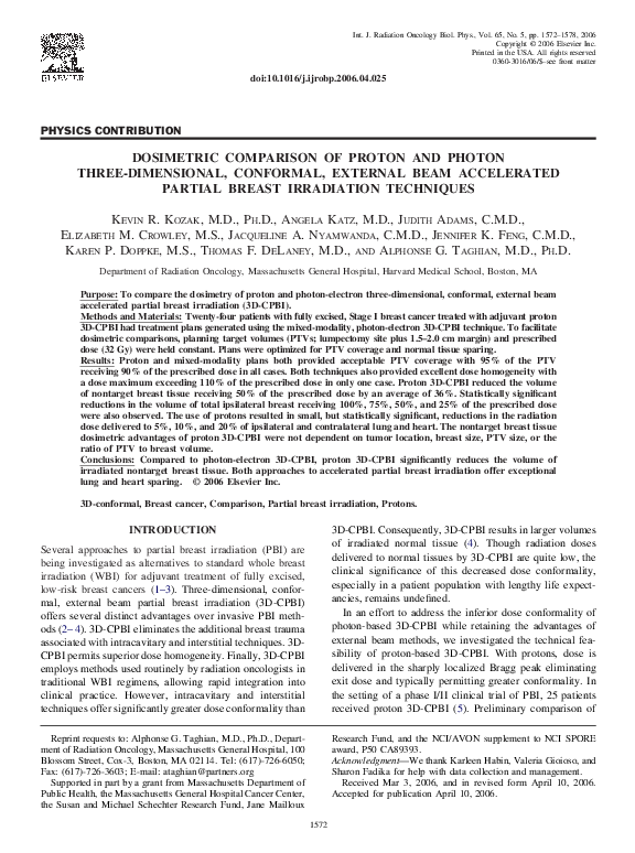 (PDF) Dosimetric comparison of proton and photon three-dimensional ...