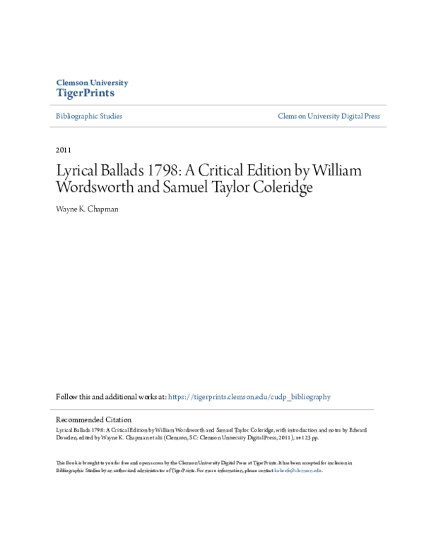 Lyrical Ballads 1798 And 1800 Pdf