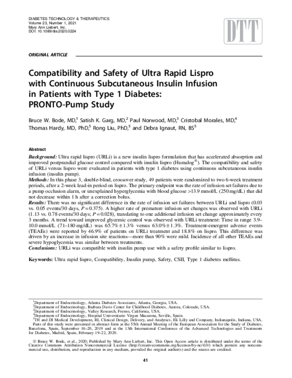 (PDF) Compatibility and Safety of Ultra Rapid Lispro with Continuous ...