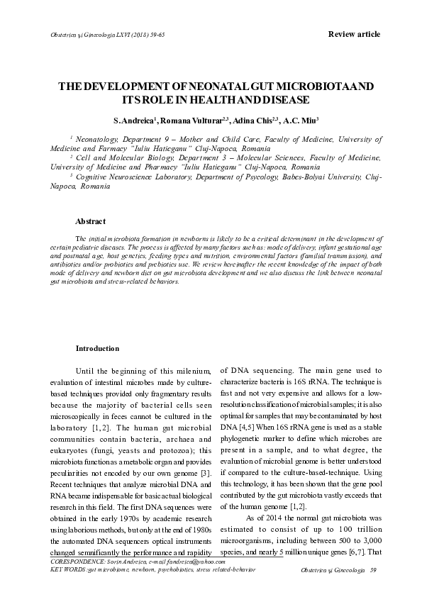 (PDF) The Development of Neonatal Gut Microbiota and Its Role in Health ...
