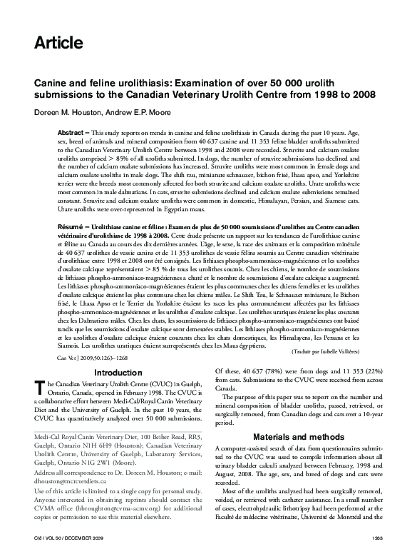 View of (PDF) Canine and feline urolithiasis: examination of over 50 000 ...