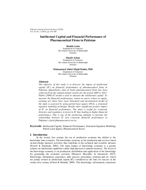 (PDF) Intellectual Capital and Financial Performance of Pharmaceutical ...