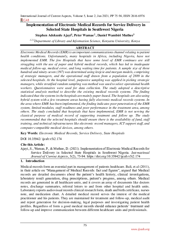 (PDF) Implementation of Electronic Medical Records for Service Delivery ...