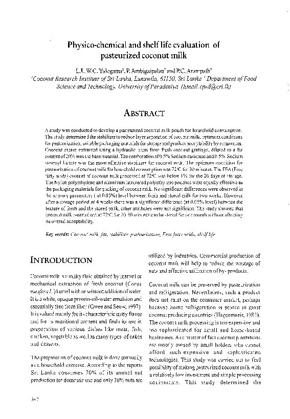 (PDF) Physico-chemical and shelf life evaluation of pasteurized coconut ...