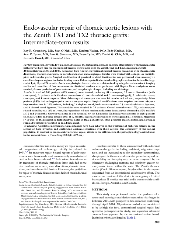 (PDF) Endovascular repair of thoracic aortic lesions with the Zenith ...