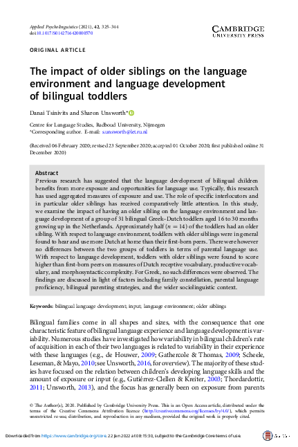 (PDF) The impact of older siblings on the language environment and ...